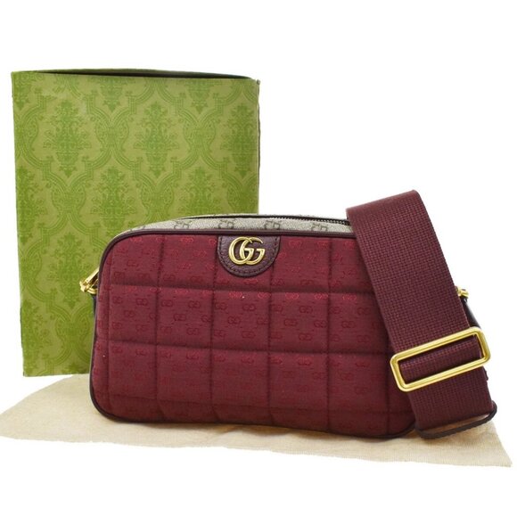 GUCCI Marmont GG Pattern Shoulder Bag Supreme Leather Canvas Brown Red - Picture 1 of 15
